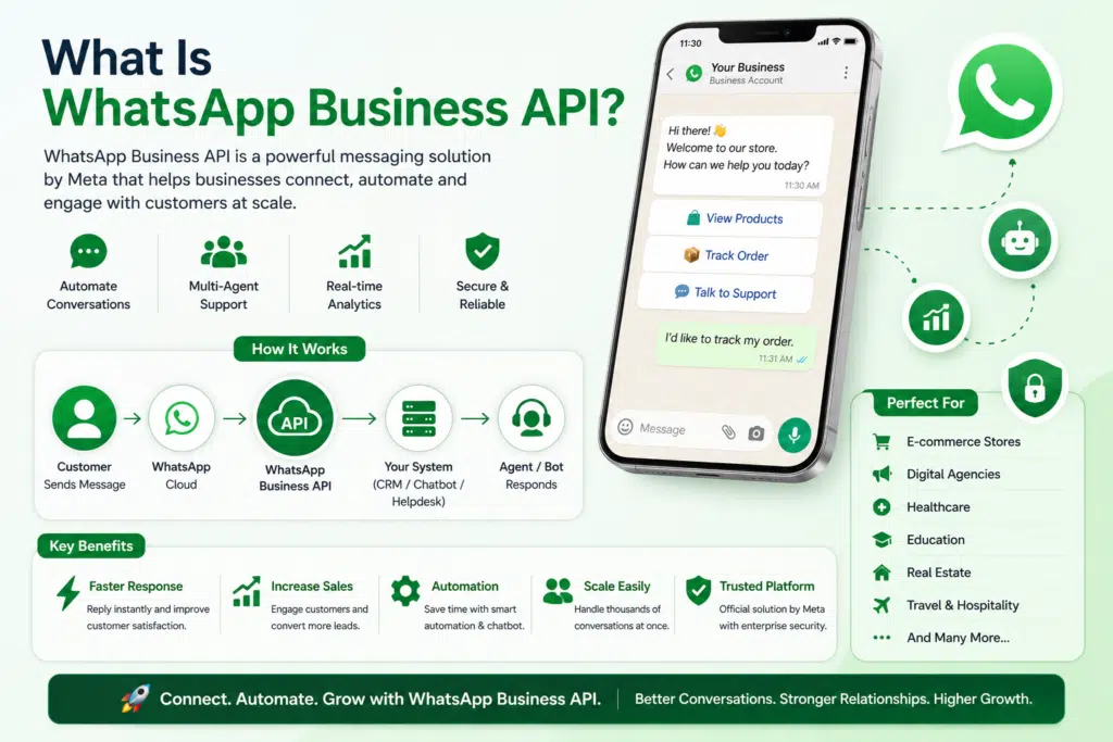 What Is WhatsApp Business API? Complete beginner's guide explaining features, benefits, automation, CRM integration, and business messaging.